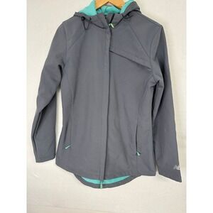 New Balance | gray and teal sofshell | size medium |‎ zip up hooded jacket